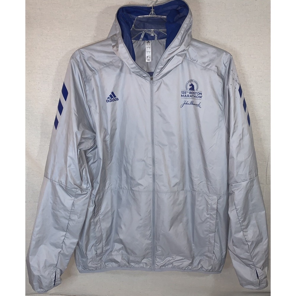 2021 Boston Marathon Adidas Hoodie Full Zip Running Jacket Sz L Gray RARE 125th